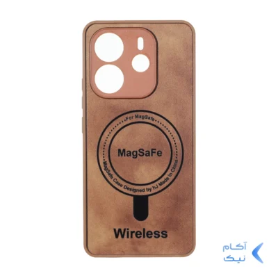 قاب Wireless طرح مگ سیف محافظ لنز برجسته Xiaomi Redmi Note 14 4G - عسلی