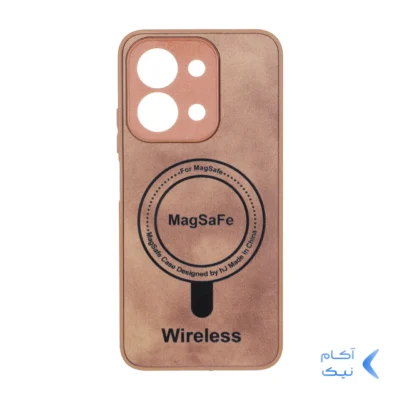 قاب Wireless طرح مگ سیف محافظ لنز برجسته Xiaomi Redmi 15C / Poco C85 - عسلی
