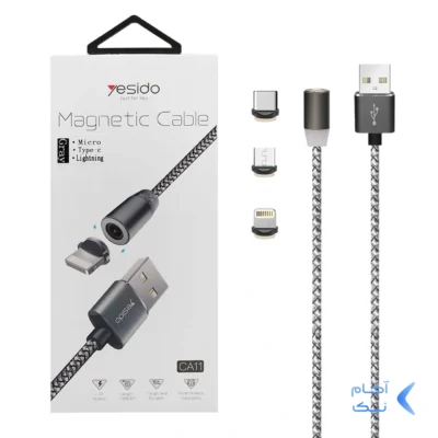 کابل شارژ فست مگنتی تبدیل USB به لایتنینگ-yesido Type-c-MicroUSB مدل CA11-خاکستری (گارانتی 18 ماه تعویض نیکان همراه)