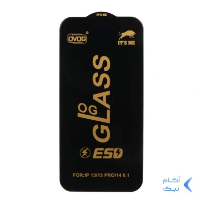 محافظ صفحه نمایش شیشه ای درجه یک Apple iPhone 13 / iPhone 13 Pro / iPhone 14 / 16e - Full Cover OG - ESD OVOG - (بدون پک) - مشکی