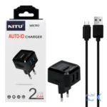 شارژر دیواری فست دو پورت NITU مدل TC040 به همراه کابل شارژ اندروید - مشکی (گارانتی 18 ماه تعویض نیکان همراه)