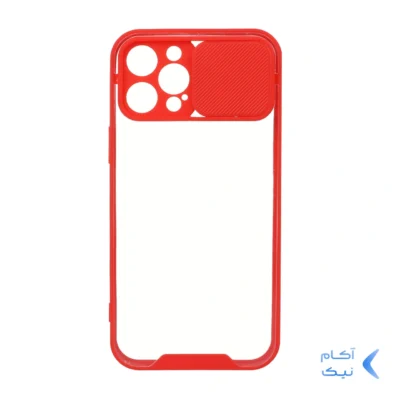 قاب کشویی پشت شفاف محافظ لنزدار Apple iPhone 12 Pro Max - قرمز