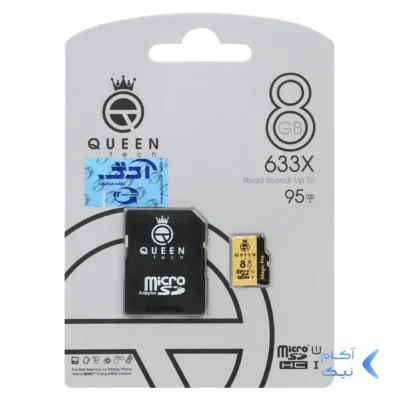 (گارانتی مادام العمر شرکت آی تین) Queen tech microSDHC & adapter U1 Class 10 633X -95MB/s - 8GB مشکی طلایی