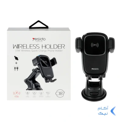شارژر وایرلس و هولدر گوشی موبایل پایه دار Yesido مدل C187 - مشکی (گارانتی 18 ماه تعویض نیکان همراه)