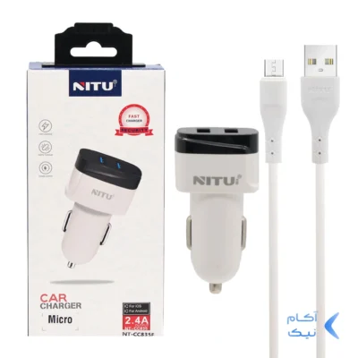 شارژر فندکی 12W فست دو پورت NITU مدل NT-CC835F به همراه کابل شارژ اندروید - سفید مشکی (گارانتی 18 ماه تعویض نیکان همراه)