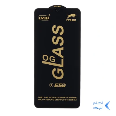 محافظ صفحه نمایش شیشه ای درجه یک Xiaomi Redmi A3 / A3x /Redmi 10C / Redmi 12C /Redmi 11A / Redmi 10 Power /Poco C40 / Poco C55 / C61 - Full Cover OG - ESD OVOG - (بدون پک) - مشکی