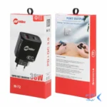 شارژر دیواری سوپر فست و PD دو پورت Miller مدل M-72 38W به همراه کابل شارژ Type-C - مشکی (گارانتی پارتیان پایا)