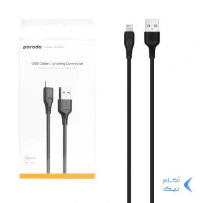 کابل شارژ فست 1.2 متری آیفون Porodo مدل PD-U12LC-BK - مشکی - پک ضعیف (گارانتی 24 ماهه ایویز)
